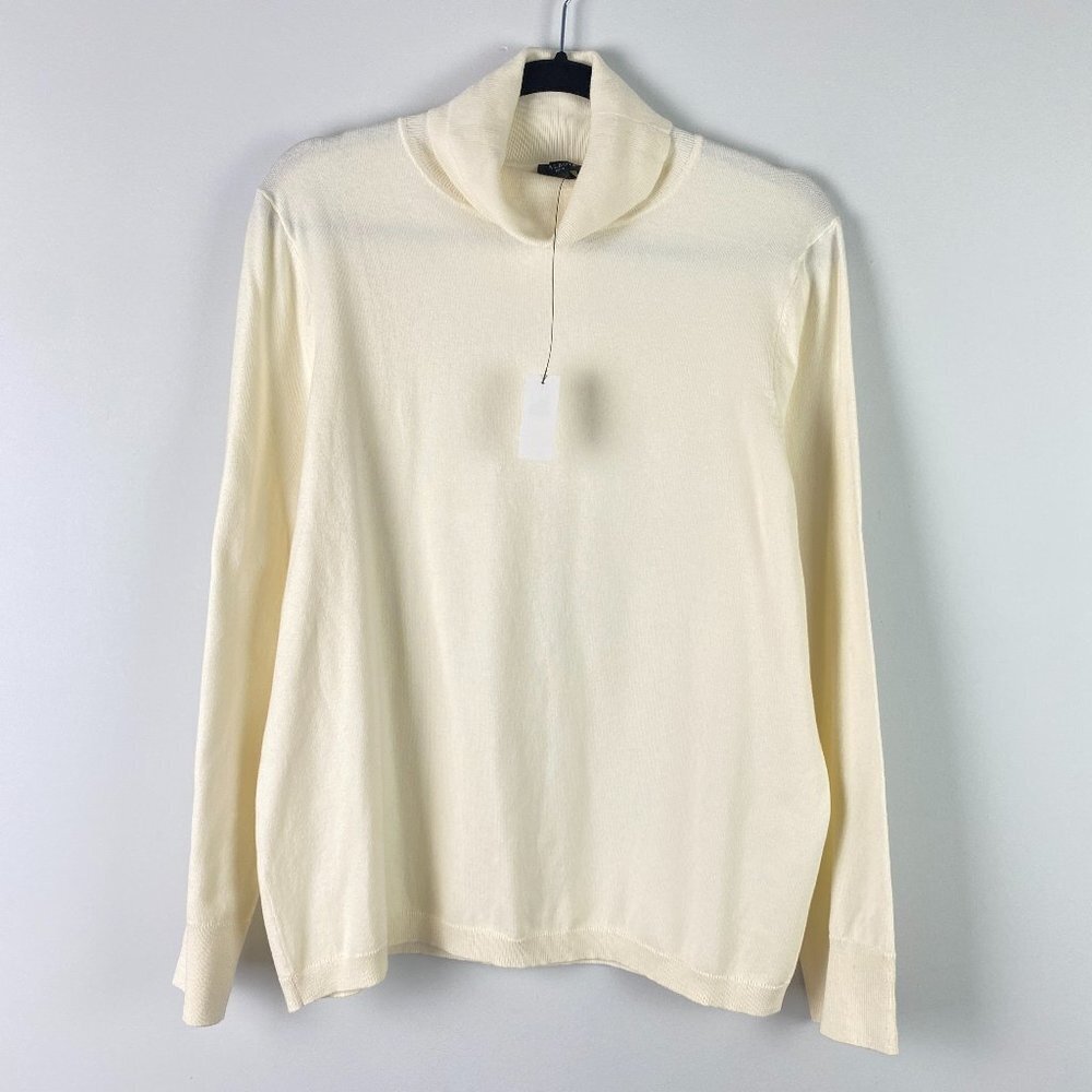 Talbots Turtleneck Sweater Size XL Petite PXL Cream Knit Button Sleeve